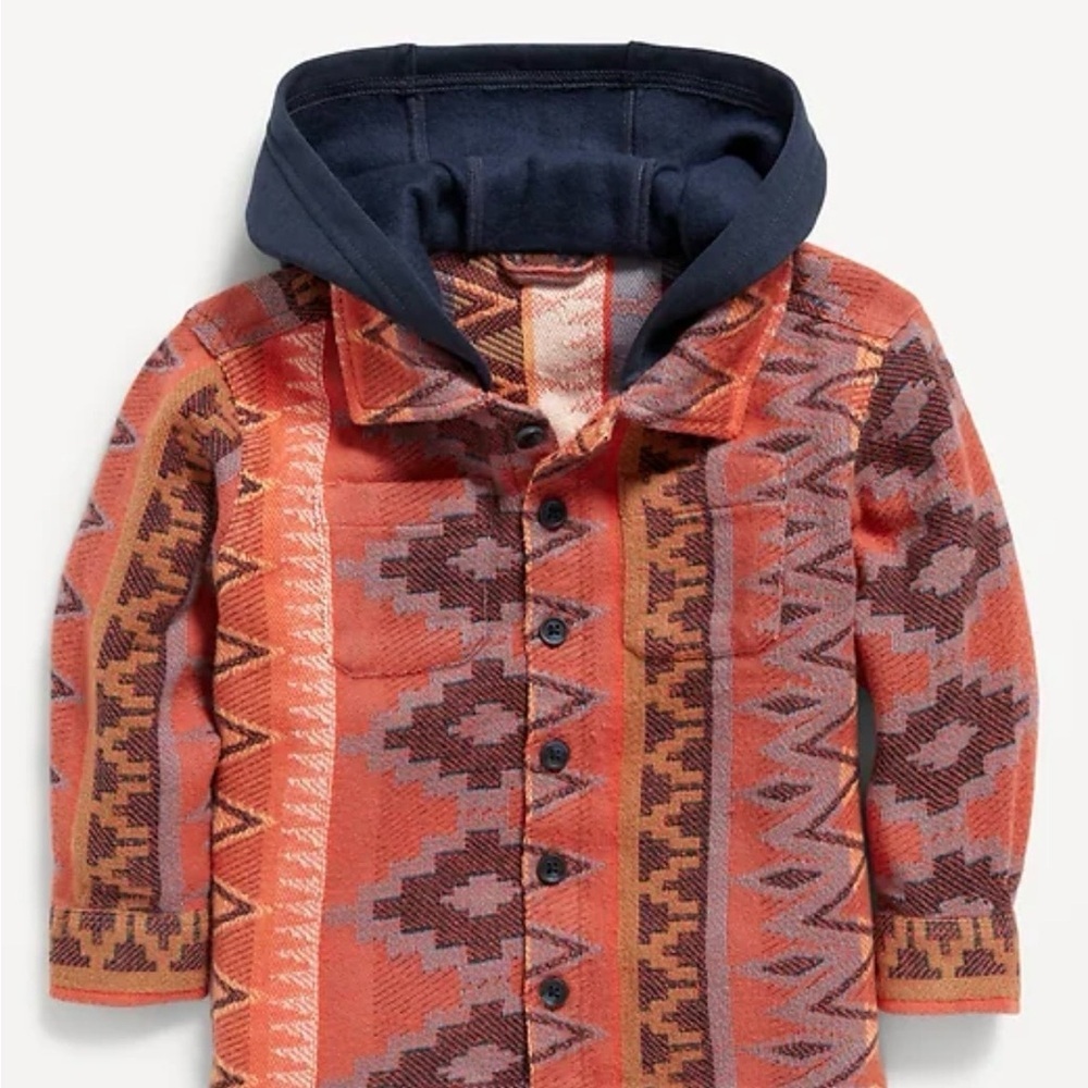 Old Navy 4T Unisex Patterned Button Down Jacket With Hood NWOT